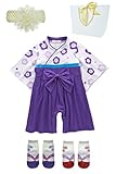 ギフトバッグ付き 巫女服風デザイン ベビー用ロンパース 靴下2足 ヘアバンド付き(紫80cm)