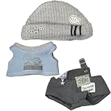 ニット帽&シャツ&オーバーオールセット　10cm用　グレー ぬい服 着ぐるみ アクセサリー 推し活 オタ活 人形 マスコット kpopdoll コスチューム [並行輸入品]