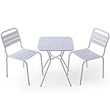 LOWYA （ロウヤ） ガーデンセット 3点セット 選べる4タイプ 雨に強い マットスチール スタッキングチェア コンパクト ガーデンテーブル Btype ホワイト