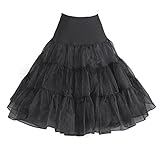 【Anjelly】 ３段フリル ボリューム パニエ フリルいっぱい ソフトチュール2枚を重ね 裏地付き ふわふわパニエ カラーパニエ カラースカート レディース (ブラック)