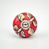 Ornate red floral Ceramic knobs for cabinets & cupboards - hand painted pulls