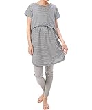87066 マタニティ 半袖 上下セット カシュクール のびのびウエストパンツ チュニック丈 吸湿 保温 妊婦 授乳 産前 産後 春 夏 パジャマ ルームウェア 寝間着 入院準備【ネイビーボーダー】