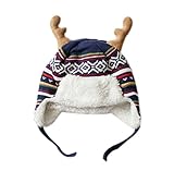 暖かい帽子ニット帽子プラスベルベットの耳保護帽子ブルーヘラジカパターン