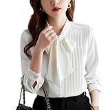 [MzcoYmm] ブラウス レディース シフォン シャツ 長袖 フタイブラウス 無地 トップス 前開き プルオーバー リボン ゆったり 体型カバー おしゃれ 普段着 オフィス