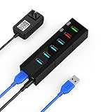 K&ZZ USB 3.0ハブ 6ポート USB 3.0 データハブ 高速 USB 3.0 スプリッター ミニUSB延長 電源USBハブ PC ノートパソコン モバイルHDD キーボード用 ブラック