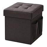 山善（YAMAZEN） 収納スツール 幅38 収納ボックス フタ付き GLS-38(BR) ブラウン_ポケット付