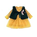 ベビー服 女の子ワンピース 子供服 Pojour 冬 防寒 小ハートドレス 可愛いベスト付きワンピース オシャレ綿 厚手 裏毛 通園 発表会 旅行 記念日 プレゼント 黄色
