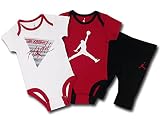 (JORDAN)ジョーダン　ベビー ロンパース＆パンツ 3点セット (3~6M, 白赤黒) [並行輸入品]