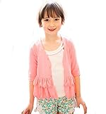 Honey baby 　子供服 ボレロ　カーディガン 七分袖　 ボレロフォーマル 綿 カーディガン　シンプル 無地　日焼け 冷房 対策 (140cm, ピンク)