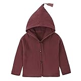 Cozy Maker（C&M）アウター 赤ちゃん 長袖 出産祝い プレゼント 前開き 柔らかい 可愛い 歩行服 男女兼用 コート フード付き 暖かい 無地 フリンジ付き (90CM, ワイン)