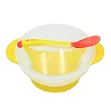 ベビー食器セット　ベビー食器　ベビーボウル　離乳食スプーン　トレーニングボウル 感温勺 　吸盤付き 碗 セット 　フタ　ブルー　ピンク　イエロー (イエロー)