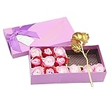 H & W 12 + 1個ローズ24 Kゴールド箔ローズセット花花びらSoap、花、ロマンチックギフトボックス、パープル( hi1-d1 )