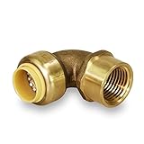 Everflow Pushlock upfe12 1 / 2 Inch LongプッシュXメスエルボ継手のpush-fit Made、with Lead Free DZR鍛造真鍮、接続Pex、CPVC