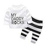 ２点セット（上着＋パンツ） MY DADDY ROCKS　英語文字　男女　かわいい　　ベビー服　女の子　赤ちゃん服　幼児　子供服　男の子 　長袖　4サイズ　キッズ服　ロンパース カバーオール　満月/出