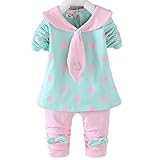 エフティーゾーン(Ftzone)2in1子供服ベビーの女の赤ちゃんの柔らかい綿のティー長袖Tシャツ+ロングパンツセット(3-9ヶ月, グリーン)