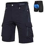 Ally メンズ マウンテンバイクショーツ パッド入りMTBショーツ バギー サイクリング 自転車 バイクショーツ パッド入りウェア リラックスルーズフィット(ブラック、L)