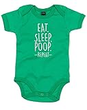 (イート　スリープ　プープ　リピート　食べる　寝る　うんち　繰り返し) Eat. Sleep. Poop. Repeat, プリント　ベビースーツ - グリーン/白 12-18 ヶ月