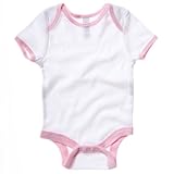 (ベラ・キャンバス) Bella + Canvas 赤ちゃん・ベビー用 リンガーロンパース 半袖ボディースーツ (1歳半-2歳) (ホワイト/ピンク)