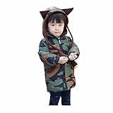AMIGOYO 子供服 男の子 迷彩柄 フード付き 耳 中長め ベビーコート 子どもコート 欧米スタイル 中綿コート 厚手 人気 冬 おしゃれ 可愛い ファッション アウター ダウンコート