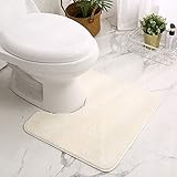 トイレマット 足元マット トイレU字型 3倍吸水性 超ふわふわ 速乾 ノンスリップ 人気 洗濯可 大判 (ホワイト, 55*60)