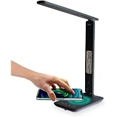 JAYZEE Desk lamp with 5W Wireless Charger, USB Charging Port, Desk Lamps for Home Office, Table Lamp with Clock, Alarm, Date,