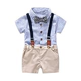 Kunton 可愛い 高品質 ボーイズサマー紳士幼児ベビーボウタイ半袖シャツ+全体的なショーツセット (12M/70)