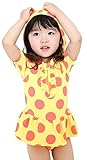 (コ-ランド) Co-land ベビー水着 女児 ワンピース 半袖 フード付き 水玉プリント キッズみずぎ オールインワン スイムウエア 子供用 女の子 ガールズ イエロー 7T