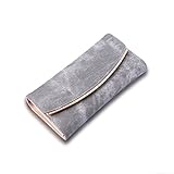 Janyot レディース PUレザー 無地 長財布 (グレー)