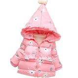 [もうほうきょう] ガールズコート　キッズ服　女の子コート　綿入りのコート　秋冬コート　中厚手　帽子付き　子供服 (ピンク, 110)