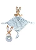 Pastel Blue Little Plush Rabbit 2 Piece Toy Gift Set with Comfort Blanket and Rattle for Newborn Bab