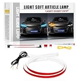 シーケンシャル流れる LEDテーププライト 車用 12V ウインカー ディライト 極薄 2色切替 防水 車種問わず装着可能 側面発光 高輝度 シリコン 柔らかい 60CM 2本セット アイスブルー/アンバー切替