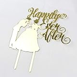 ケーキトッパー 結婚式用 新郎新婦のシルエット ウェディングケーキ 人形 アクリル (Gold Happily ever after)