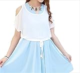 【産後に夏を迎えるママへ】2wayで便利 肩開きシフォントップス マタニティー 授乳ワンピース 全3色 2サイズ (L, 水色)