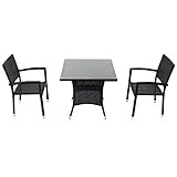人工ラタンチェア2脚 四角テーブル1台 3点セット 強化ガラス 黒 籐 肘掛け付き 家具 ファニチャー インテリア スタッキングチェア リビング chair 椅子 南国 アジアン バリ風 リゾート ホ