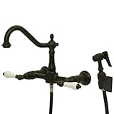 Kingston Brass KS1245PLBS 8 in. Center Wall Mount Kitchen Faucet With Wall Mounted Side Sprayer