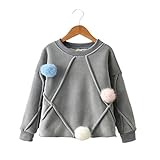 YUEGUANG 子供服 ベビー服 Tシャツ 秋冬 トップス 長袖 シャツ 防寒 厚手 裏起毛 コットン 丸首 女の子 ガールズ 通園 カジュアル 普段着 (110cm, グレー)