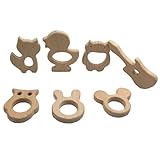 Kissteether 21pcs DIYペンダントハンドカットの木製のフクロウキツネウサギバイキングミッキーマウスギター緑の木のアヒルの赤ちゃんの歯磨き粉の天然ブナ材 (21pcs)