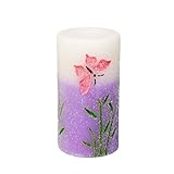 High Quality Spring Flameless LED Candle with Timer, Embossed Purple Butterfly and Work with 2 C Bat