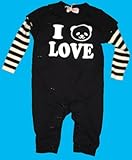 アイラブ　パンダ　袖ボーダー：重ね着風ロンパース　70ｃｍ