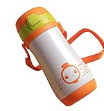 Ziweiba ストローボトル 保温 漏れ防止 水筒 プラスチック キッズ 通学 旅行 子供用 キャラクター 容量約400ml (Bオレンジ色)
