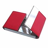POTOJP 名刺入れ 2way アルミ ステンレス スタイリッシュ PU カードケース 薄い メンズ＆レディース 兼用 (レッド)