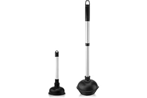 NEIKO 60169A Toilet Plunger | 2 Piece | Bonus Mini-sink and Drain Plunger | Compact | Patented All-Angle Design | Telescopic 