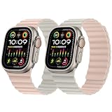HITZEE 両面リバーシブルマグネットバンド Apple Watch バンド 49mm 46mm(シリーズ 11/10) 45mm 44mm 42mm(シリーズ 3/2/1), 磁気シリコンバンド iWatch Ultra 3/2/1 SE3/2/1 シリーズ 11 10 9 8 7 6 5 4 3 2 1 に対応, ピンク/スターライト