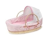 Badger Basket Company Natural Moses Basket with Fabric Canopy, Pink Polka Dot by Badger Basket Compa