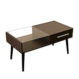 Altona 引き出し付ガラスセンターテーブル 80cm 　ダークブラウン UTH-01DBR