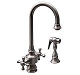Whitehaus WHKSDCR3-8104-ABRAS Vintage-3 5 1/4-Inch Dual Handle Bar Faucet with Gooseneck Swivel Spou