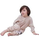 Luyusbabyパジャマ ベビースリーパー 長袖ジッパー開閉式 ストリープ乳牛プリント　ベージュＸＬ