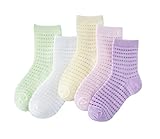 Ainial　ソックス　ベビー　靴下　新生児　赤ちゃん　春夏　綿　メッシュ　通気性抜群　子供靴下　薄手　女の子 男の子　5色5足セット　1-10歳