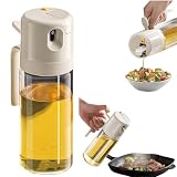 Suggee オイルスプレー オリーブオイル スプレー 2in1 耐熱ガラス 霧吹き 料理用 油 スプレー 調理用オイルミスター噴霧器ボトル グレープシードオイル オイルポット 調味料入れ オイル差し 醤油スプレー 液だれしない 垂れない キッチン用品 ミスト 550ml (ホワイト-2)
