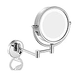 LEDの洗面化粧鏡イルミネーションミラー浴室ミラー両面8インチメイクアップミラー3倍、5倍、7倍、10倍/ 1倍拡大壁取り付けバニティ拡大鏡スイベル、 GJX (色 : 銀, 設計 : 10x-600